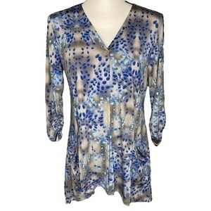 Caribe Cardigan Gray and Blue One Button Ruched Cuff‎ 2 Side Pockets